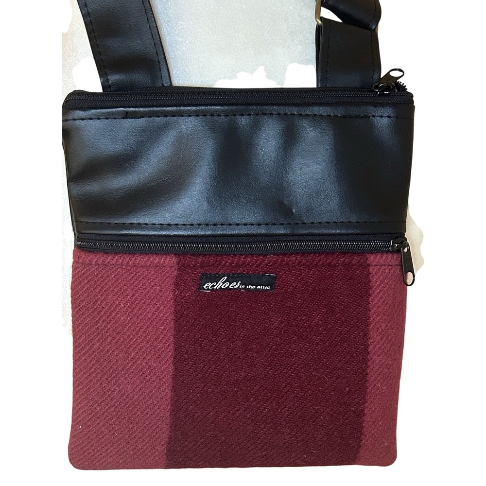 Echoes In The Attic Crossbody Bag Purse Maroon Red Black Recycled Vegan Upcycled